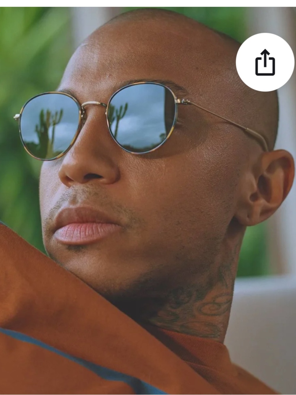 Garrett Leight Gold Frame Sunglasses with Blue Mirrored Lenses